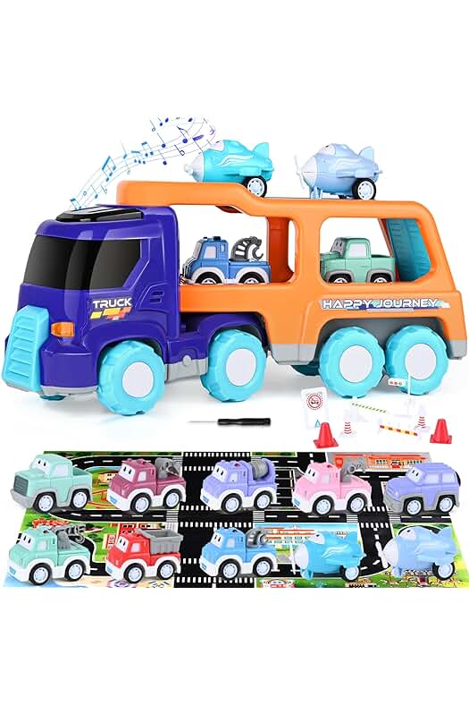 Camión de Juguete con Luz y Sonido para Niños: Divertido Vehículo de Transporte de Coches.