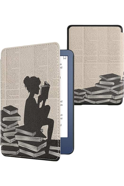 Carcasa de cuero sintético con cierre magnético para Kindle (2022) - Diseño Chica Lectora.