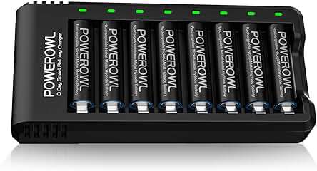 Cargador de Pilas AA POWEROWL con 8 pilas recargables AA 2800mAh Ni-MH y luces LED