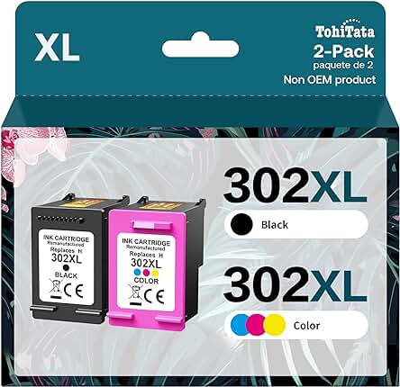 Cartuchos de tinta remanufacturados TohiTata 302XL para HP Envy y DeskJet, alta capacidad.