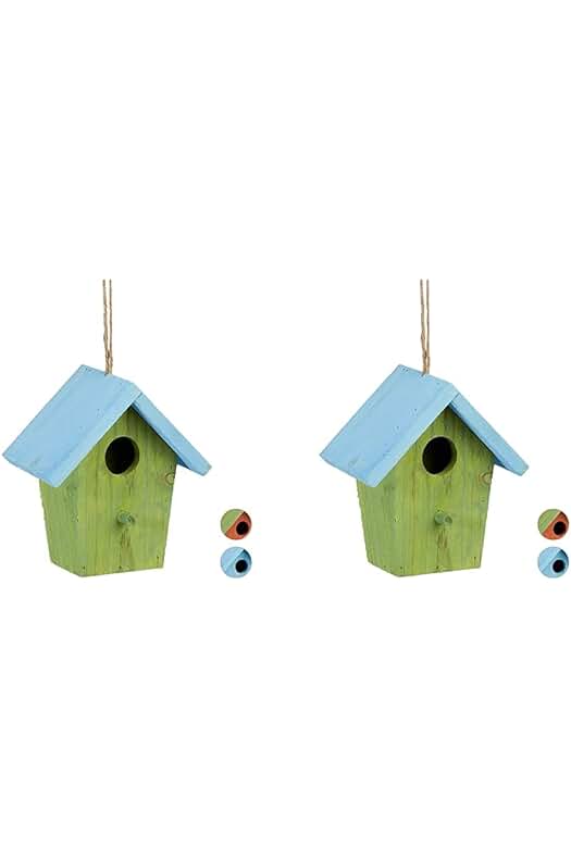 Casa de pájaros colgante de madera para jardín - Pack de 2 unidades.