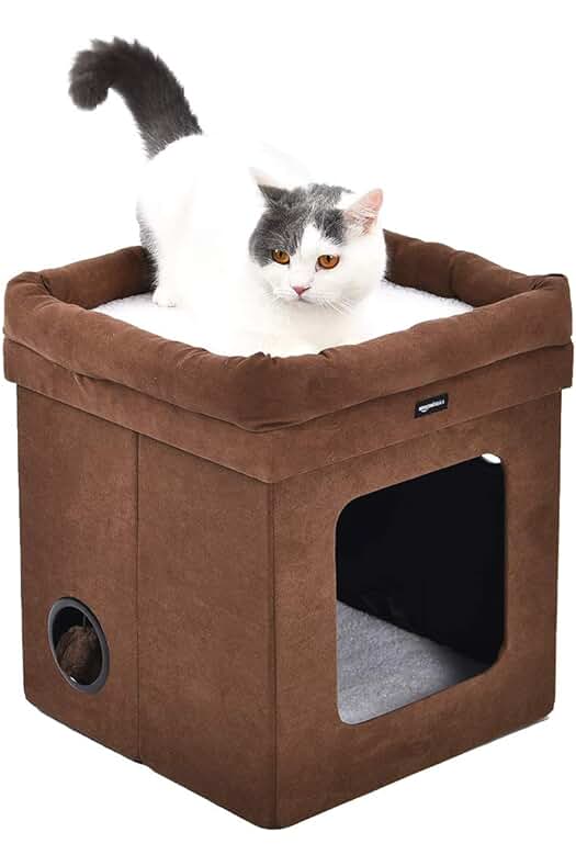 Casa para gato plegable de Amazon Basics, diseño práctico y compacto para tu mascota.