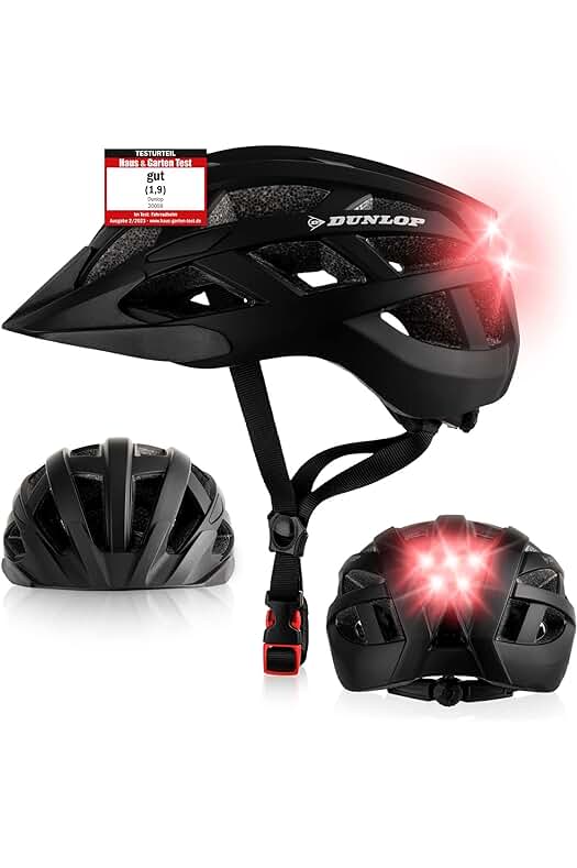 Casco de bicicleta Dunlop con luz trasera y visera para mayor seguridad en la ciudad.