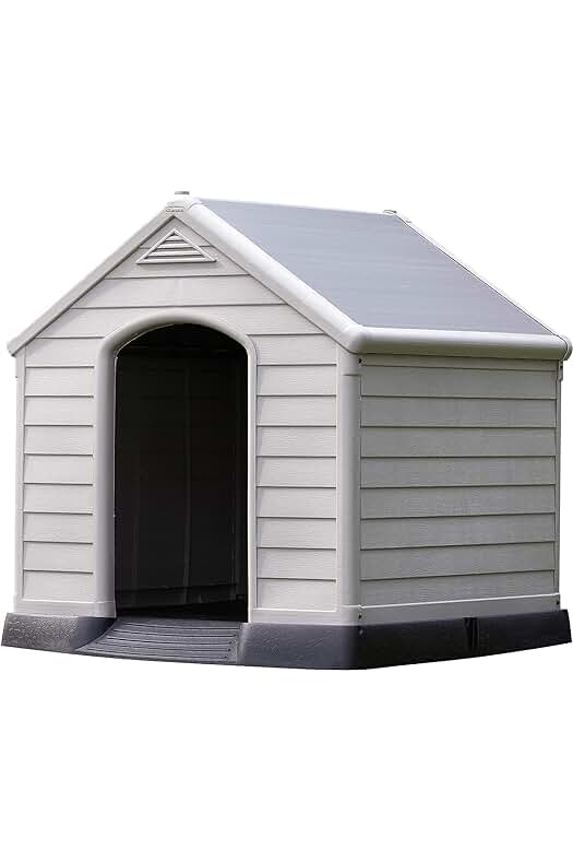 Caseta de perro exterior de resina para perros grandes y medianos, resistente y confortable