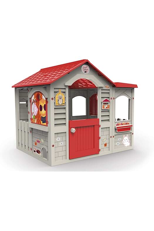 Casita Infantil de Exterior - Cottage XL, Resistente y Fácil de Montar, Color Beige y Rojo