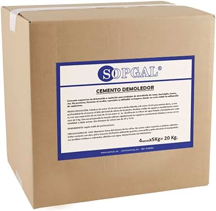 Cemento Expansivo para Demoliciones Seguras de Roca, Muros y Hormigón - Sopgal (20 Kg)