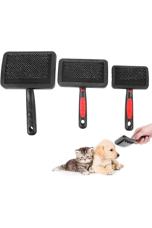 Cepillo autolimpiante para perros y gatos, ideal para desprendimiento y cuidado del pelaje.