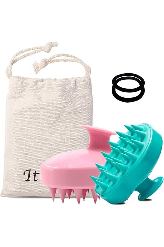 Cepillo de champú masajeador Ithyes: limpieza profunda y cuidado de cuero cabelludo en rosa y verde