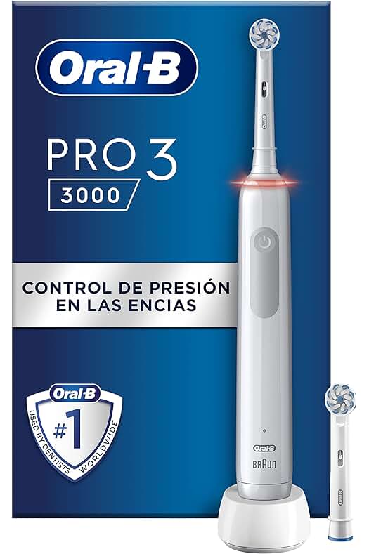 Cepillo de dientes eléctrico Oral-B Pro 3 3000 con mango recargable y 2 cabezales - Blanco.