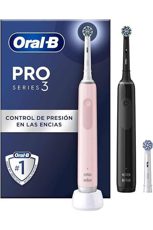 Cepillo de dientes eléctrico Oral-B Pro 3 3900N - Pack de 2, recargable y con cabezal de recambio.
