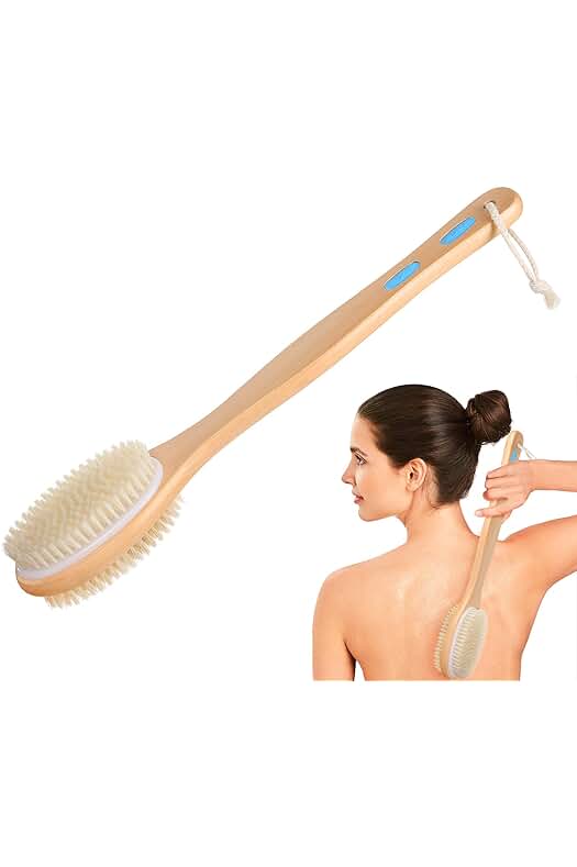 Cepillo de Ducha con Mango Largo y Cerdas Naturales para Exfoliar y Estimular la Circulación Sanguínea.