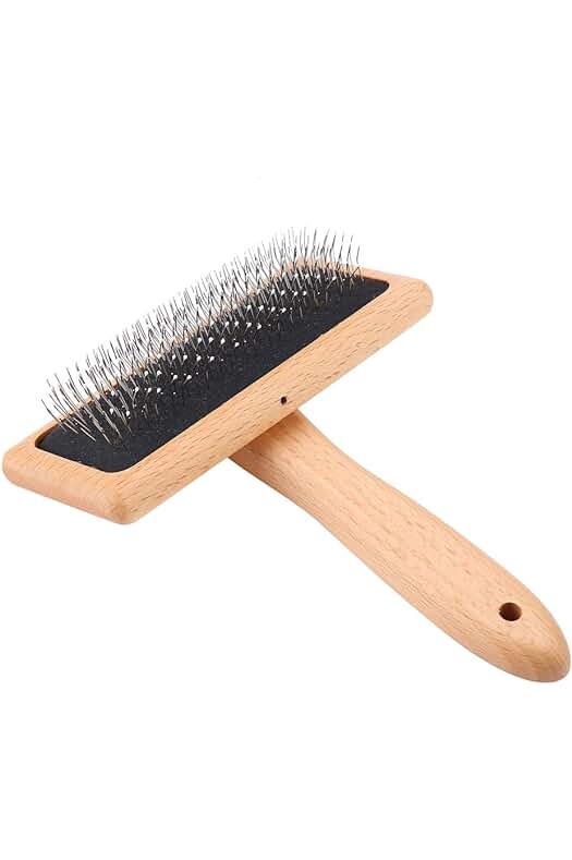 Cepillo para mascotas de madera ecológica con alfileres de cabeza cuadrada.