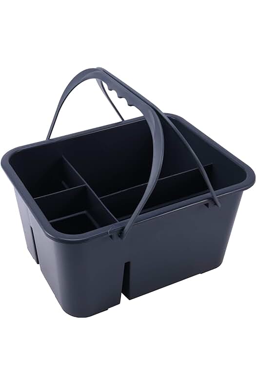 Cesta de limpieza y almacenamiento de herramientas para un hogar organizado y sin desorden.