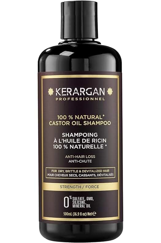 Champú de argán y ricino: estimula el crecimiento y reduce la caída del cabello - Sin sulfatos, parabenos ni siliconas - 500 ml