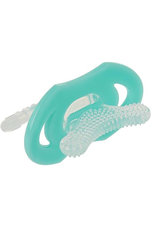 Chupete masajeador de encías ergonómico para bebés de 3 a 6 meses, color verde y blanco.