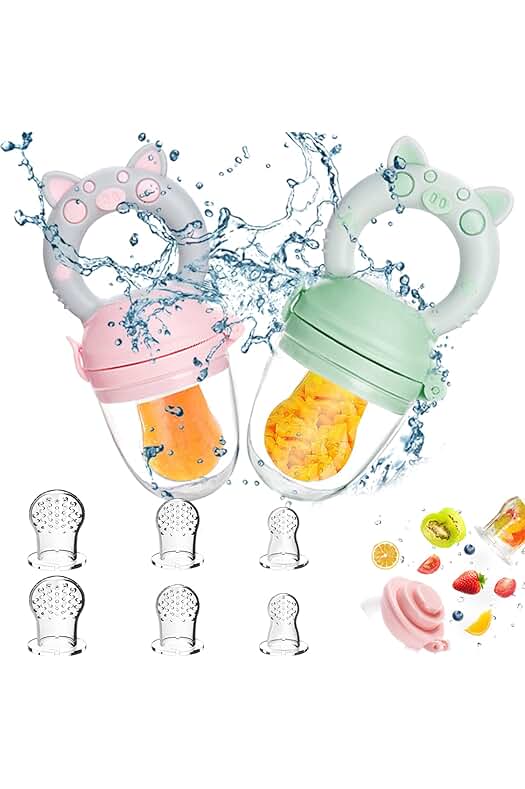 Chupete para Fruta Bebe: Alimentador Antiahogo y Mordedor Sin BPA (Rosa + Verde)