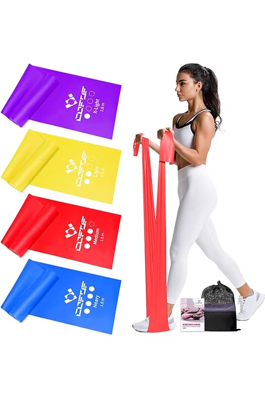 Cintas de resistencia para fitness: 4 niveles, con bolso e instrucciones. Ideal para yoga, pilates y fisioterapia.
