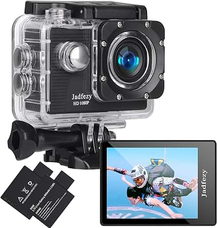 Cámara de acción impermeable HD 1080P con gran angular de 140 grados y baterías recargables.