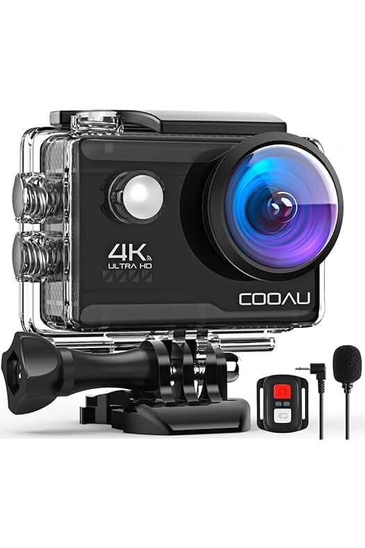 Cámara Deportiva 4K COOAU con Micrófono Externo, Gran Angular y Control Remoto.