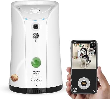 Cámara inteligente para perros con lanzamiento de golosinas, audio bidireccional y visión nocturna.