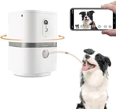 Cámara inteligente para perros con lanzamiento de golosinas y función de control remoto.