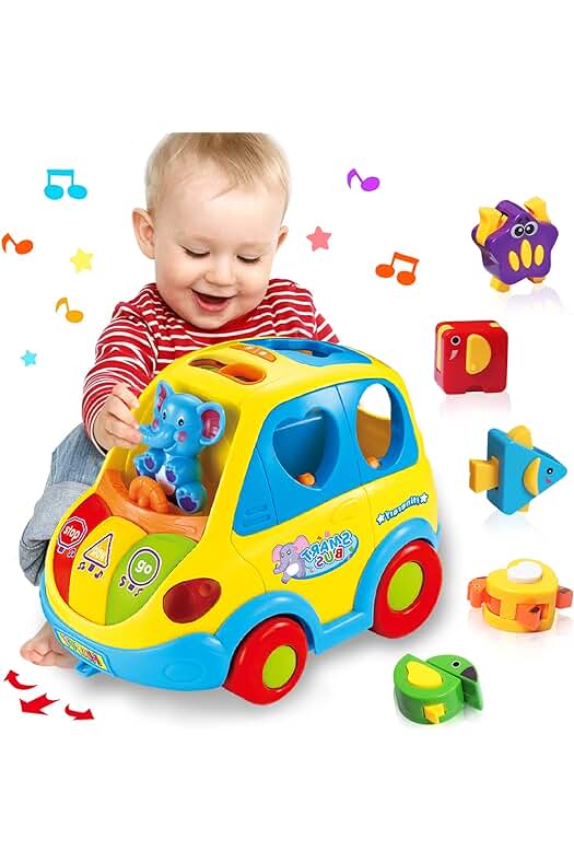 Coche clasificador de formas con sonidos de animales y luces - Juguetes educativos para niños y bebés