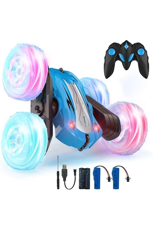 Coche Teledirigido con Luces y Batería Recargable: Juguete para Niños de 2.4GHz (Azul)