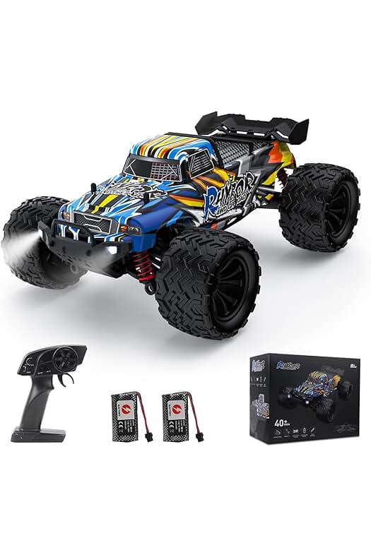 Coche teledirigido de alta velocidad con baterías de larga duración y control de radio de 2.4 GHz.