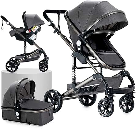 Cochecito de bebé plegable y portátil con capazo y silla de paseo 3 en 1 de lujo.