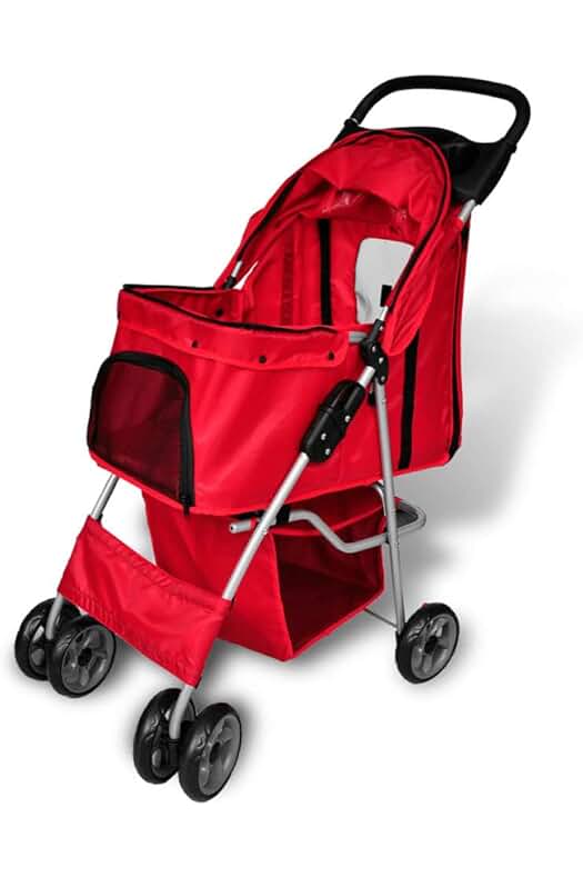 Cochecito Plegable para Mascotas en Rojo: El Transportador Ideal para Perros y Gatos.