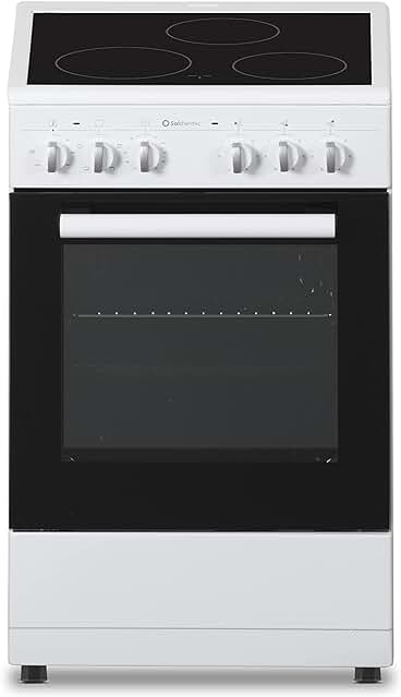 Cocina eléctrica vitrocerámica con horno incorporado, blanca, ancho 50 cms, 3 fuegos y grill.