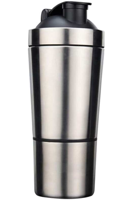 Coctelera de proteínas de acero inoxidable para fitness - 700 ml + 200 ml.