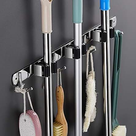 Colgador de escobas y fregonas: Organizador multifuncional para tu hogar, cocina, baño, jardín y garaje.