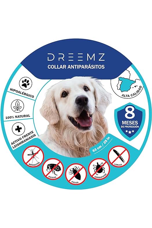 Collar antiparasitario para perros: protección duradera contra pulgas, garrapatas y mosquitos.