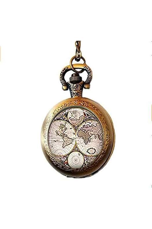 Collar de Reloj de Bolsillo con Mapa del Mundo - Joyería con Elegante Diseño Geográfico