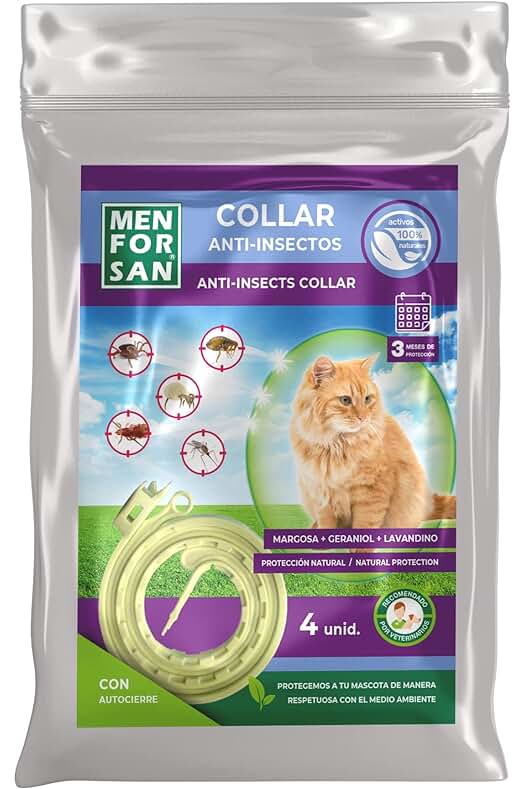 Collares repelentes de insectos para gatos con ingredientes naturales - Pack de 4 unidades.
