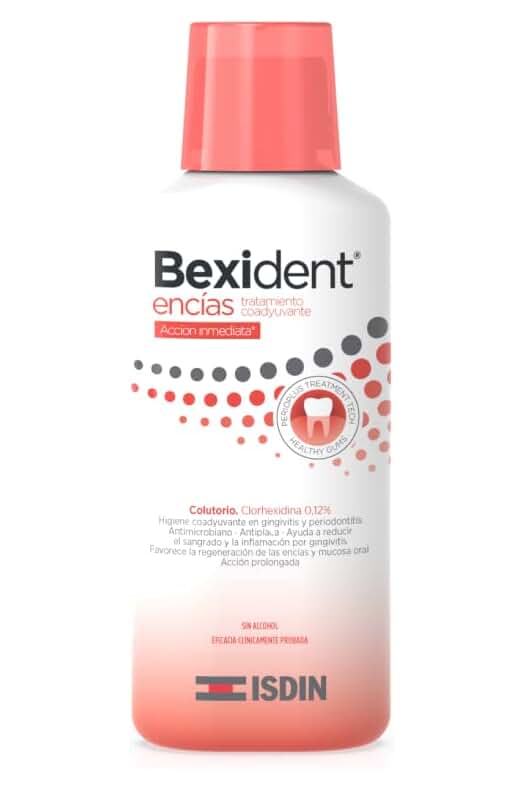 Colutorio Bexident Encías: Tratamiento líquido coadyuvante con clorhexidina 0,12%, sin gluten.