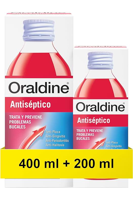 Colutorio Oraldine diario para prevenir gingivitis y aftas, pack de 400 ml y 200 ml.