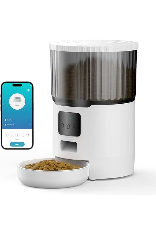 Comedero automático para gatos con grabación de voz y programación personalizada de alimentación.