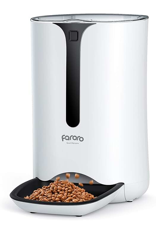 Comedero automático para gatos Faroro 7L: dispensador de comida programable con control de porciones y grabación de voz.