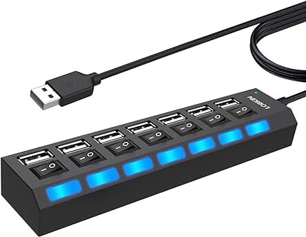 Concentrador USB LOBKIN de 7 Puertos con Interruptor Separado e Indicador LED