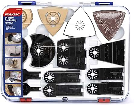 Conjunto de 24 accesorios WORKPRO para Herramienta Oscilante: Hojas de Sierra, Cuchillas y Lijas