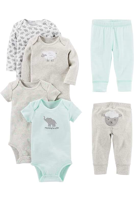 Conjunto de 6 bodies y pantalones unisex para bebés de Simple Joys by Carters.