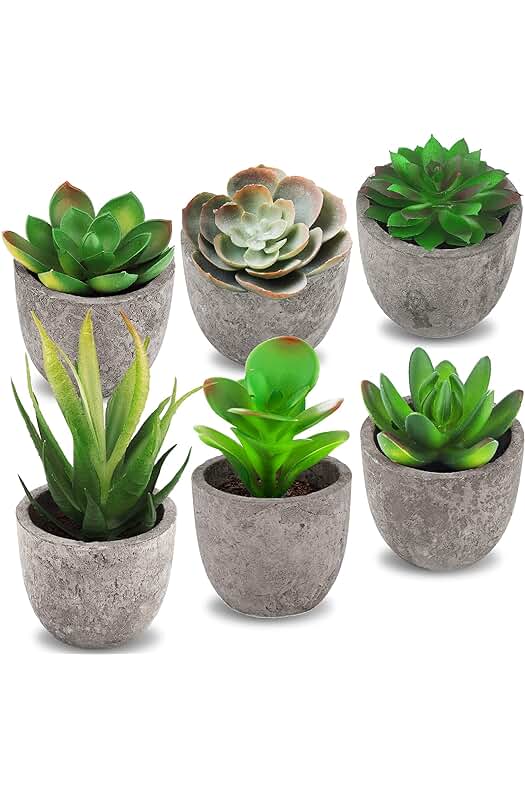 Conjunto de 6 Plantas Suculentas Artificiales en Macetas, Decoración Verde para Oficina y Hogar