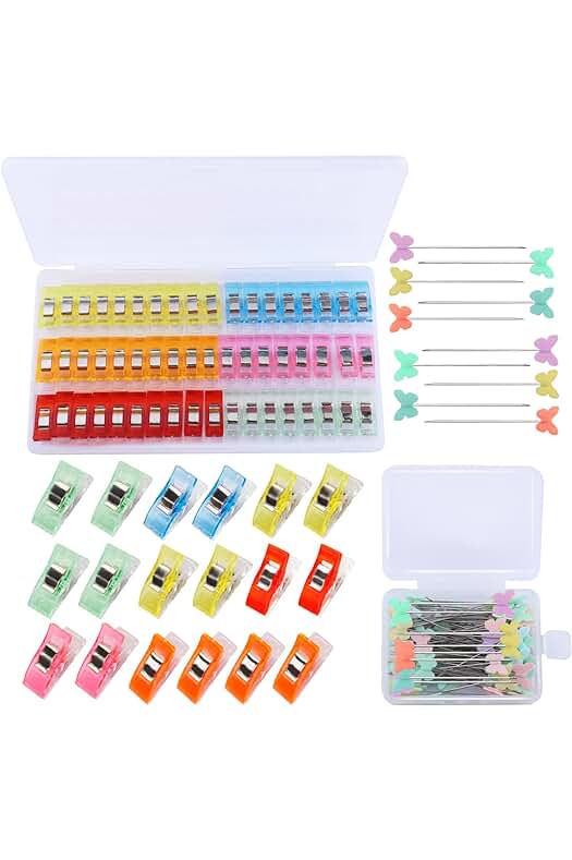 Conjunto de 60 Pinzas de Costura con 100 Alfileres de Costura - Herramientas Coloridas para Manualidades y Modistas.
