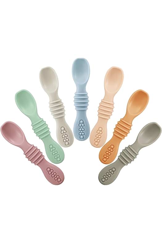 Conjunto de 7 Cucharas de Silicona Para Bebé | Utensilios de Autoalimentación Para Bebés