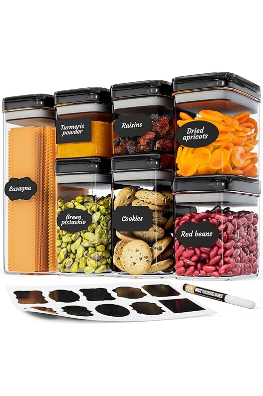 Conjunto de 7 recipientes de almacenamiento herméticos para alimentos, sin BPA y organización de cocina.