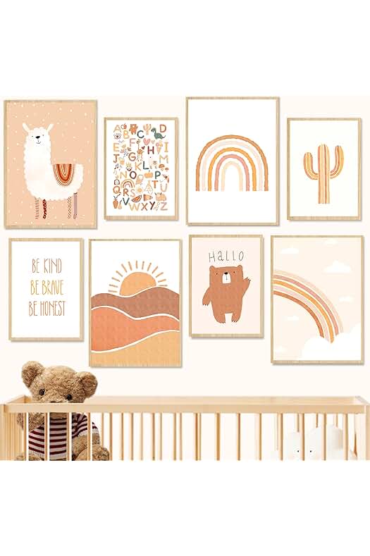 Conjunto de 8 Pósteres de Animales Arco iris para Habitación Infantil, Decoración Alegre para Niños