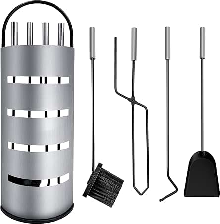 Conjunto de accesorios de chimenea de acero de alta calidad, 5 piezas, elegante diseño negro.