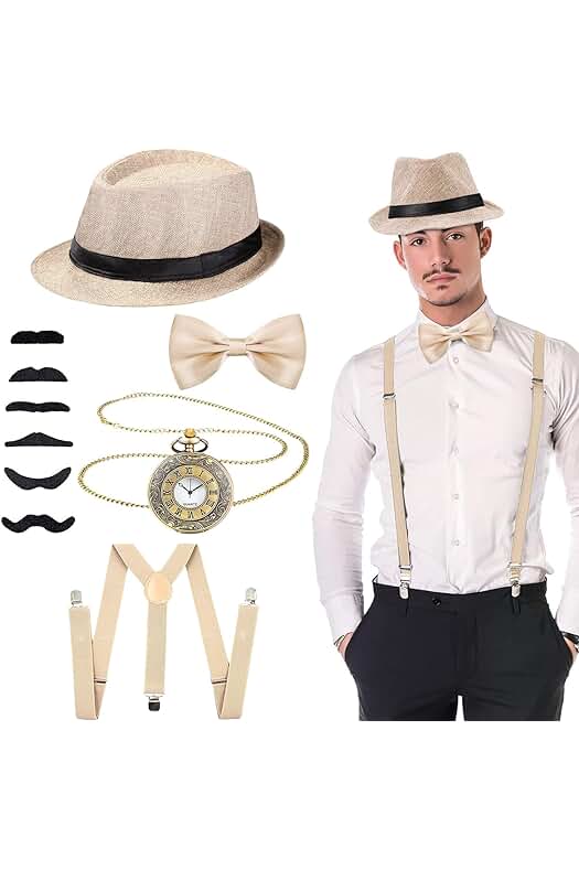 Conjunto de accesorios de disfraces para hombre estilo años 20: Gangster Gatsby - YeahBoom.